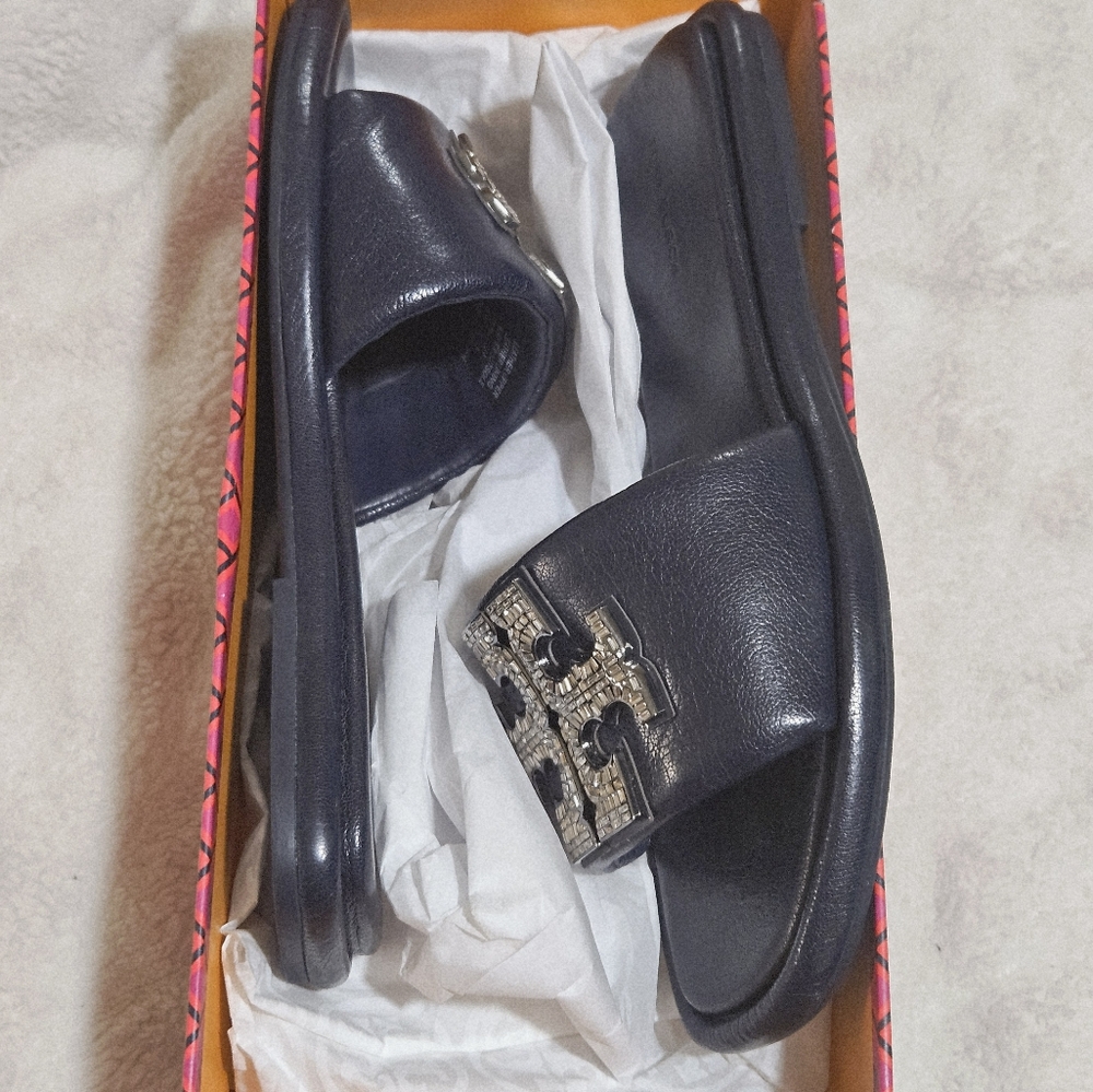 Tory Burch Dark Blue Sandals with Silver Details - Picture 5 of 8
